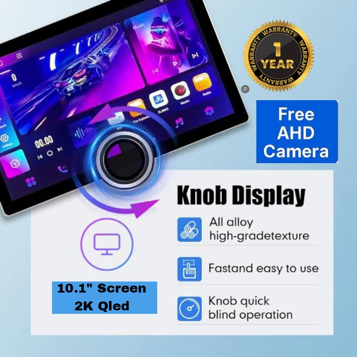 Gemstone 2K 10.1" Android System 4+64GB QLED | Apple CarPlay & Android Auto | Metal Body + Cooling Fan + Ambient Light + Free AHD Camera